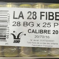 Cartouches JOCKER calibre 20/70 LA 28 FIBER bourre grasse N&deg;9 x25