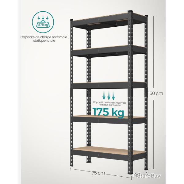 �tag�re pour charges lourdes �tag�re de rangement �tag�re de cuisine 5 niveaux 30 x 75 x 150 cm cap