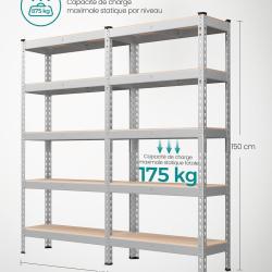 &Eacute;tag&egrave;re pour charges lourdes &eacute;tag&egrave;re de rangement &eacute;tag&egrave;re de cuisine 5 niveaux 30 x 75 x 150 cm cap