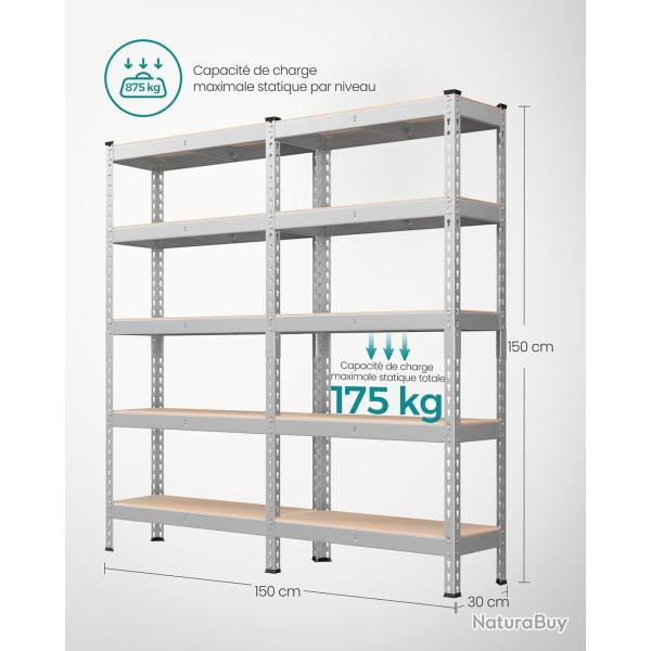 �tag�re pour charges lourdes �tag�re de rangement �tag�re de cuisine 5 niveaux 30 x 75 x 150 cm cap