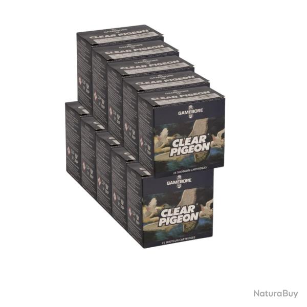 250 CARTOUCHES GAMEBORE CLEAR PIGEON 12/70 30GR BJ ( 10 BOITES DE 25 MUNITIONS) desto-mun