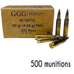Munitions GGG calibre 223 Rem FMJ 62gr - 4g x500 