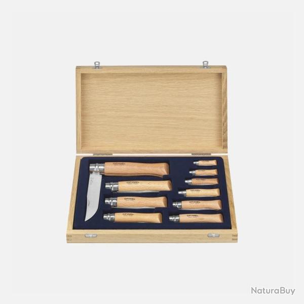 Coffret Collection Opinel - 10 Couteaux Inox Tradition du N�02 au N�12 avec Vitrine Bois