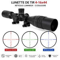 Lunette de vis&eacute;e 4-16x44 avec r&eacute;ticule illumin&eacute; rouge, vert ou bleu