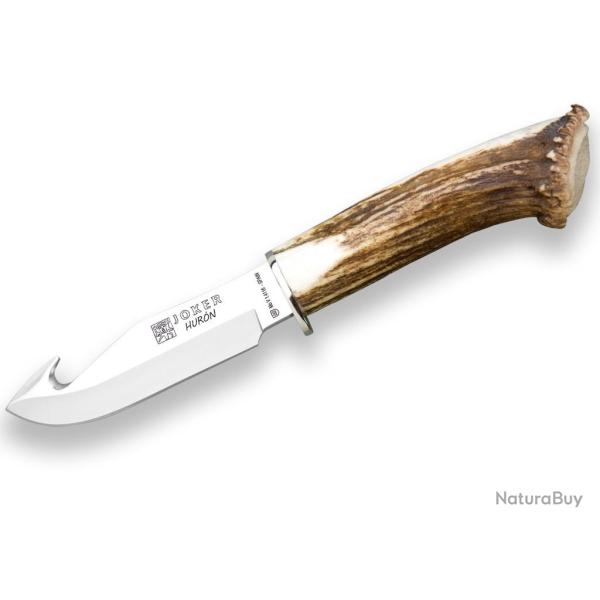Couteau � D�POUILLER JOKER HUR�N, MANCHE CORNE DE CERF, LONGUEUR LAME 11 CM ACIER INOX �TUI EN CUIR