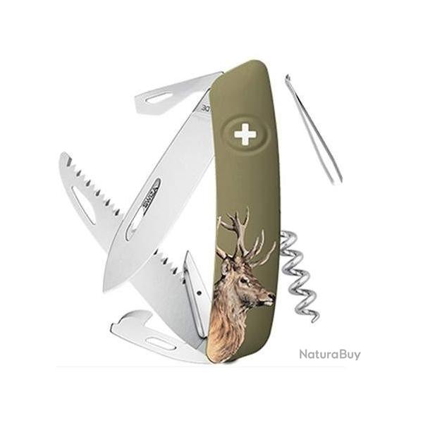 Couteau Suisse D05 OLIVE IMPRESSION CERF 12 FONCTION