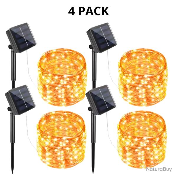 Lot de 4 guirlandes solaires 22M 200 LED blanc chaud Guirlandes lumineuses d�coratives �tanches No�l