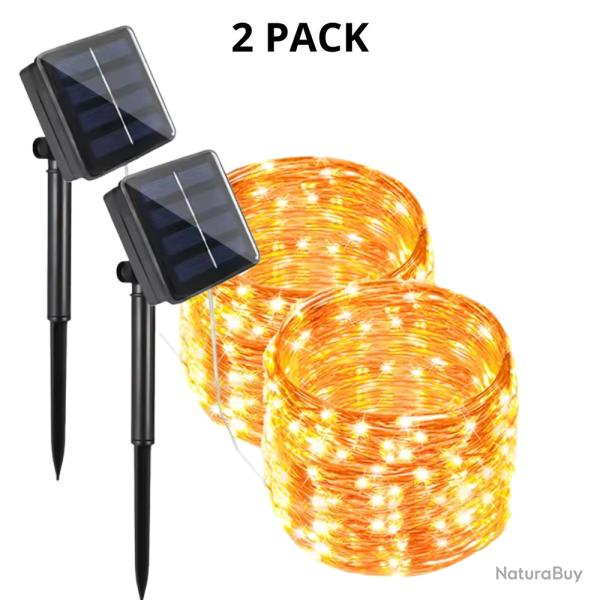 Lot de 2 Guirlande solaire ext�rieure 32M 300 LED blanc chaud Lumi�re d�corative �tanche IP65 jardin