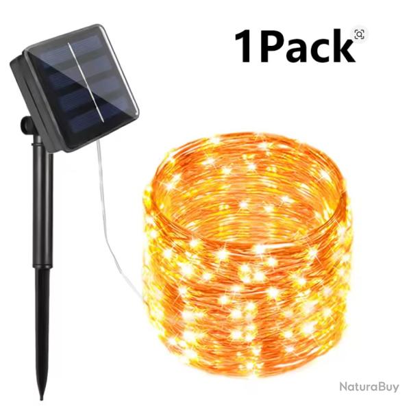 Guirlande solaire ext�rieure 32M 300 LED blanc chaud �tanche IP65 pour jardin terrasse f�te