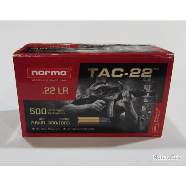 lot de 1500 cartouches 22lr Norma TAC-22 LRN plombs 40 grains