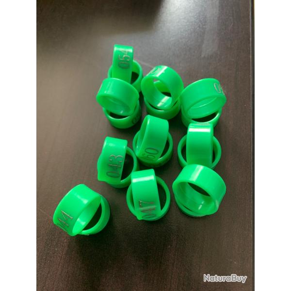 20 Anneaux numrots verts pour poules coq canard...