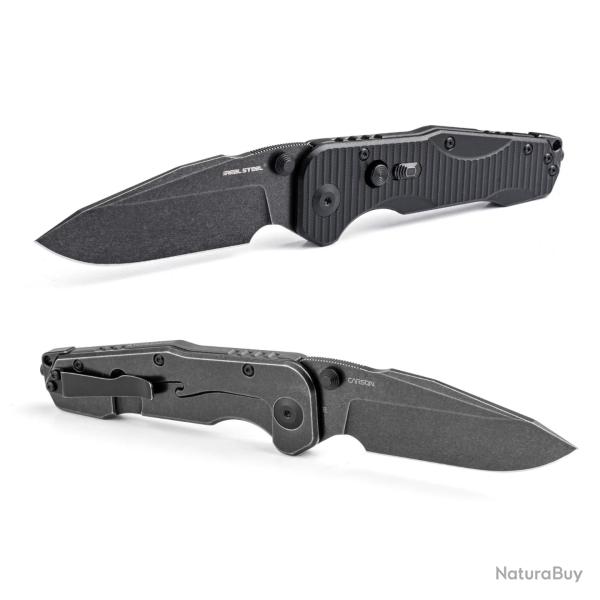 Couteau Real Steel Evolution Ironclad Lame Drop Point Acier D2 Black Manche G10 Black RS7911BB
