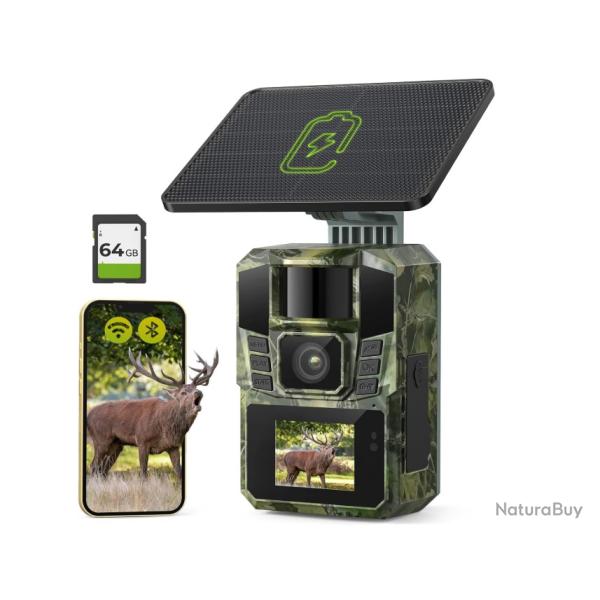 Cam�ra de Chasse Solaire WiFi 4K - 48MP | Carte SD 64 Go Incluse