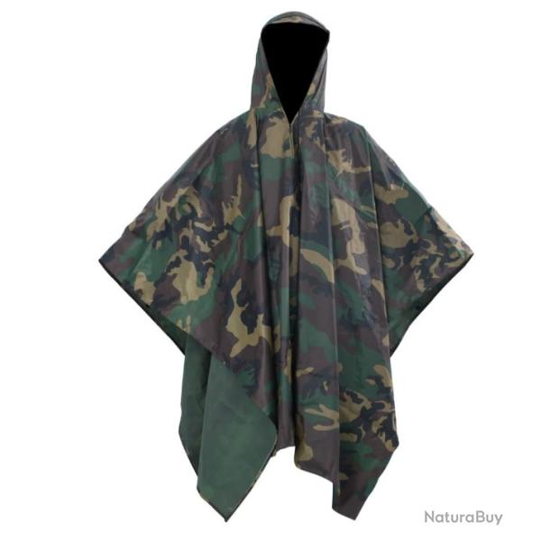 Poncho de pluie camouflage polyester PVC imperm�able taille unique pratique pour camping randonn�e