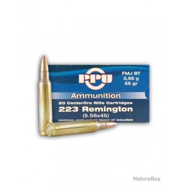 Boite de munition PPU/Partizan 223Rem FMJ BT 55GR  3.56G x100