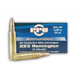 Boite de munition PPU/Partizan 223Rem FMJ BT 55GR  3.56G x1000