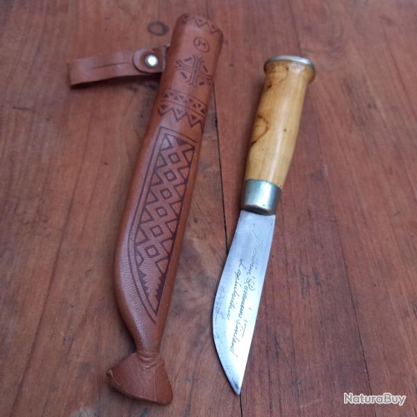 Jolu Couteau PUUKKO FINLANDAIS J.MARTTIINI LAPINLEUKU avec Fourreau en cuir Manche en Bois