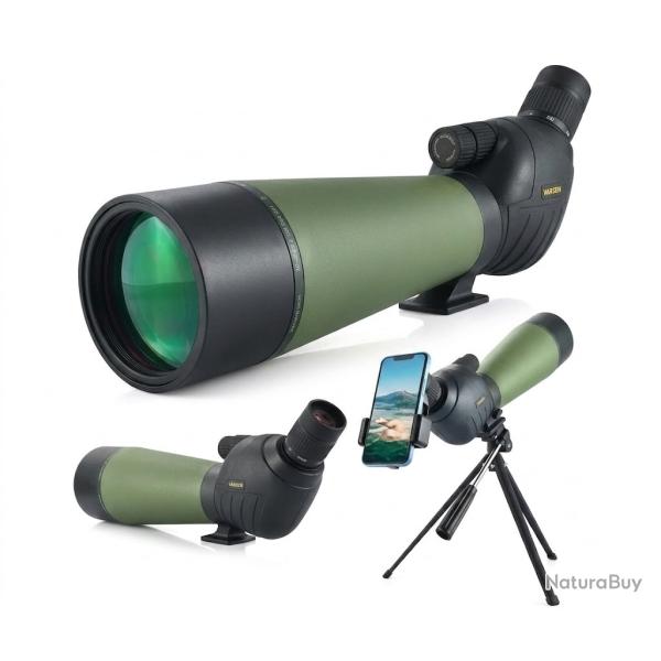 Longue-vue 20-60x80 HD BAK4 �tanche Antibu�e Oculaire 45� Tr�pied Observation Chasse Tir Nature