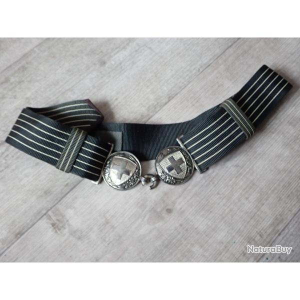Ceinturon Officier Suisse, boucle ronde couleur argente, pour port de la dague de parade. RARE