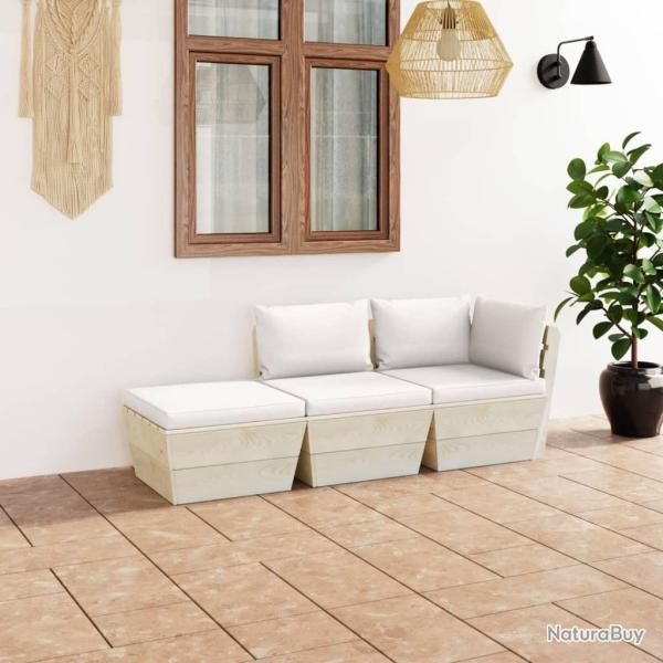 Salon de jardin palette 3 pcs avec coussins bois d'�pic�a