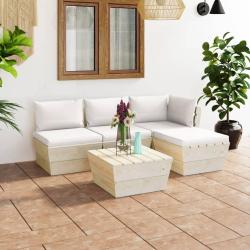 Salon de jardin palette 5 pcs avec coussins bois d'&eacute;pic&eacute;a