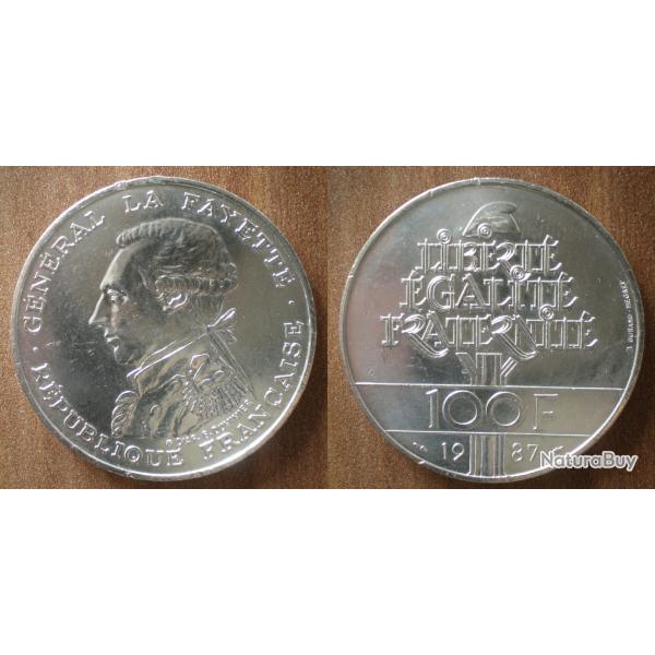 France 100 Francs 1987 General La Fayette Piece Argent Franc