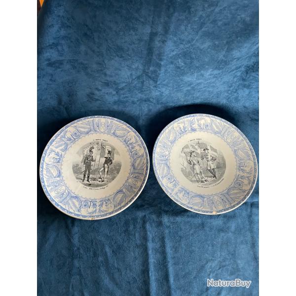 Paire d'assiettes anciennes le drapeau fran�ais Lun�ville