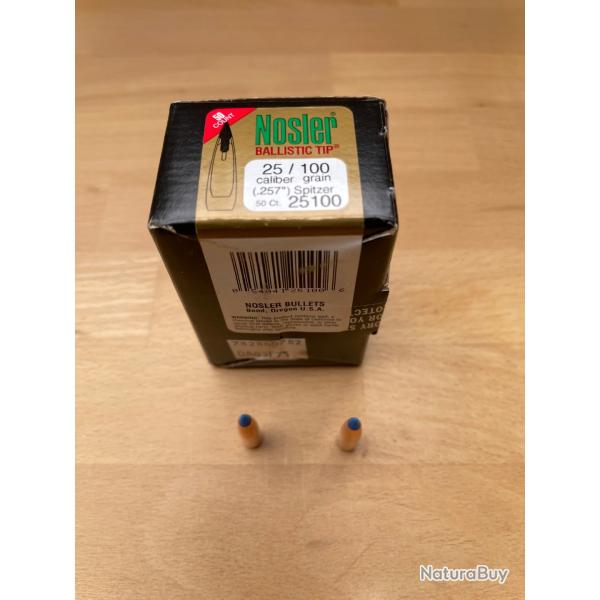 Ogives NOSLER BALLISTIC TIPCalibre .25 en 100 grs (257' Spitzer)