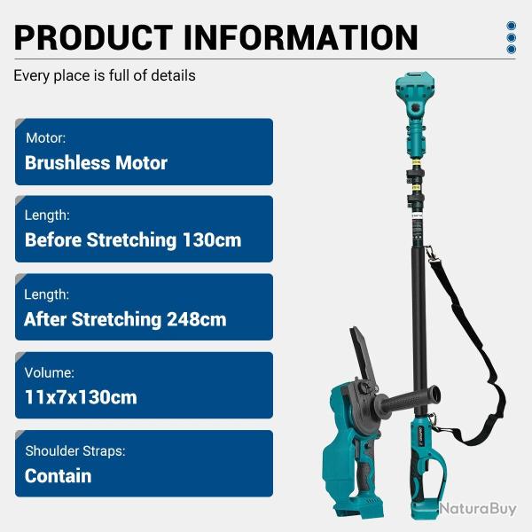 Combo tron�onneuse et scie � perche sans balais 2-en-1, longueur ajustable de 130 � 248 cm avec lubr