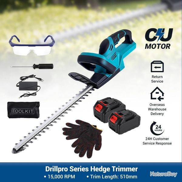 Tondeuse � haies �lectrique Drillpro 18V sans fil 2000W 15000 RPM lame SK5 de 510mm t�te r�glable to