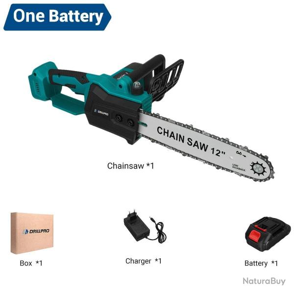 Scie � cha�ne �lectrique sans balai Drillpro de 12 pouces,sans fil,haute puissance 1 batterie inclus