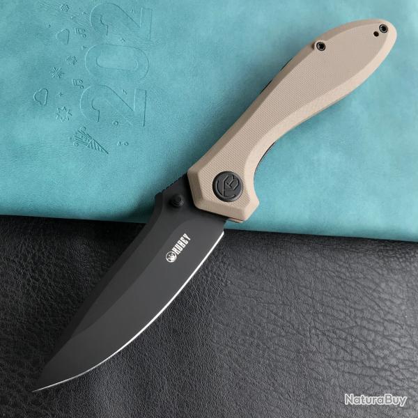 Couteau Kubey Ruckus Lame Acier AUS-10 Blk Manche Tan G10 IKBS Linerlock Clip KUB314K