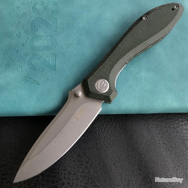 Couteau Kubey Ruckus Lame Acier AUS-10 SW Manche Green Micarta IKBS Linerlock Clip KUB314N
