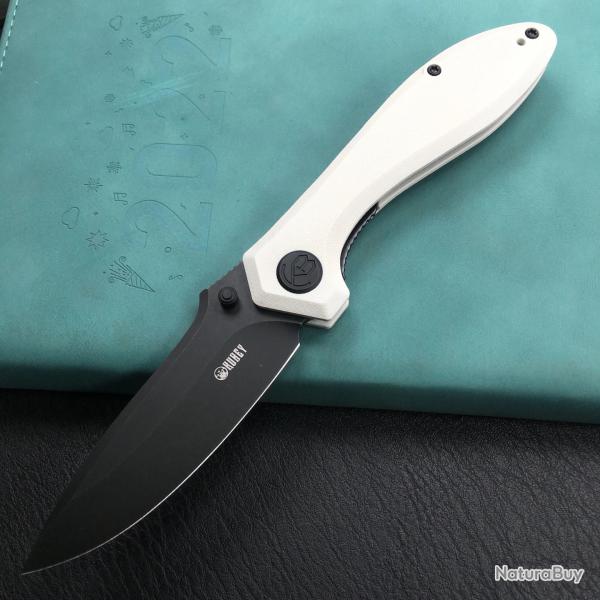 Couteau Kubey Ruckus Lame Acier AUS-10 BLK Manche Ivory G10 IKBS Linerlock Clip KUB314D