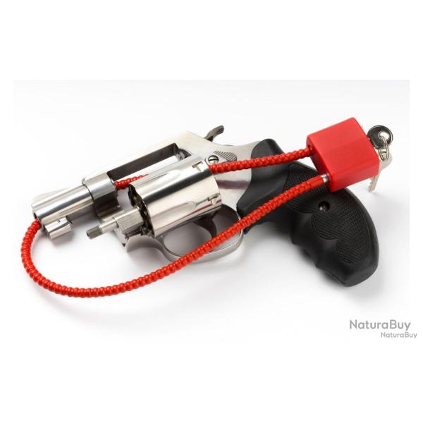 C�ble de s�curit� avec cadenas pour fusil et arme de poing - rouge - 38cm - LIVRAISON GRATUITE
