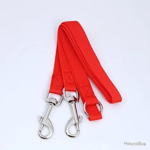 Accouple - double laisse en nylon - 40cm - rouge- LIVRAISON GRATUITE