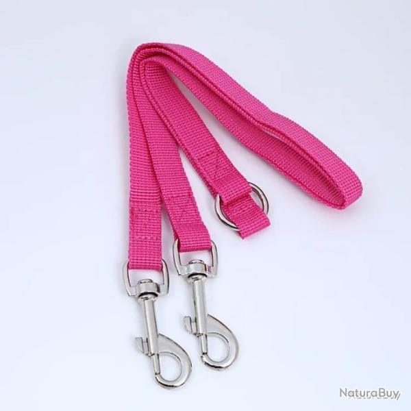 Accouple - double laisse en nylon - 40cm - rose - LIVRAISON GRATUITE