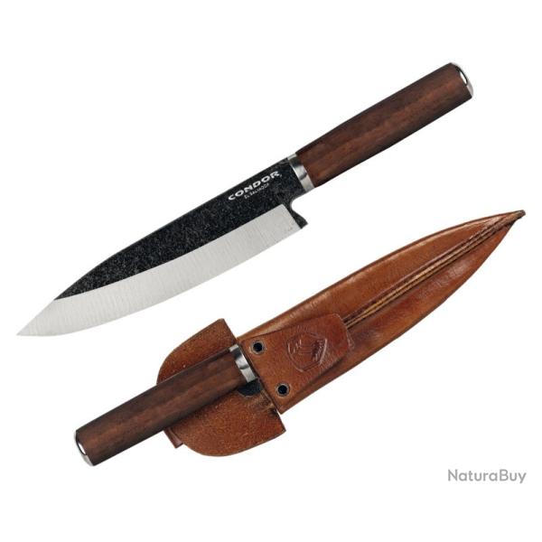 Couteau Condor Parrillero Gaucho Lame Acier 440C Manche Bois de Noyer Etui Cuir Salvador CTK700122C