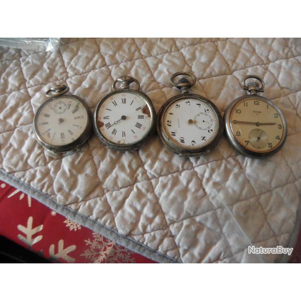 4 montre gousset 3 argent + 1 ultra tous HS pas en etat du marche
