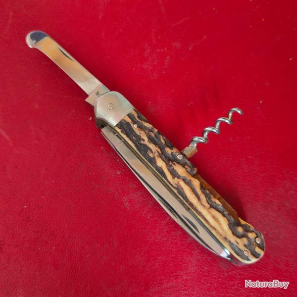 Ancien couteau exceptionnel Chasse JA HENCKELS Pliant FRIODUR DRGM Solingen 4 pi�ces