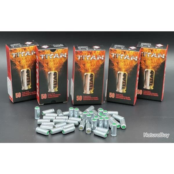 5X Bo�tes de 50 balles � blanc Titan 9mm PAK