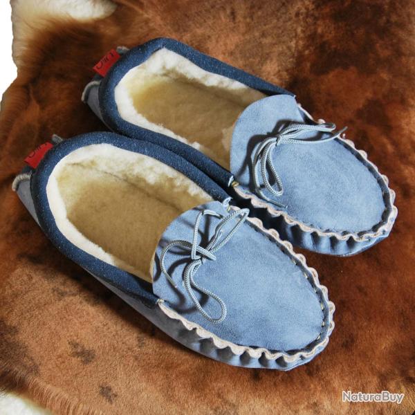 Chaussons mocassins homme chauds en peau d agneau v�ritable gris anthracite