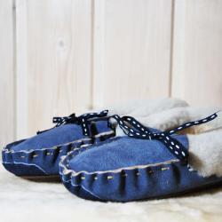 Chaussons mocassins femme chauds en peau d agneau bleu marine navy