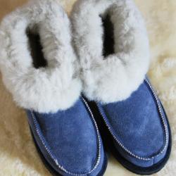 Chaussons chauds en peau de mouton Femme et Homme bleu marine navy