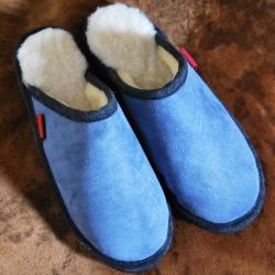 Chaussons homme chauds mules nordiques en peau d agneau bleu marine navy