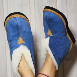 Chaussons Femme et Hommes chauds et hauts en peau d agneau bleu marine navy