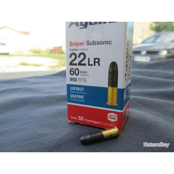 50 Cartouches Aguila 22 LR Sniper Subsonique Balle de 60 Grains !!