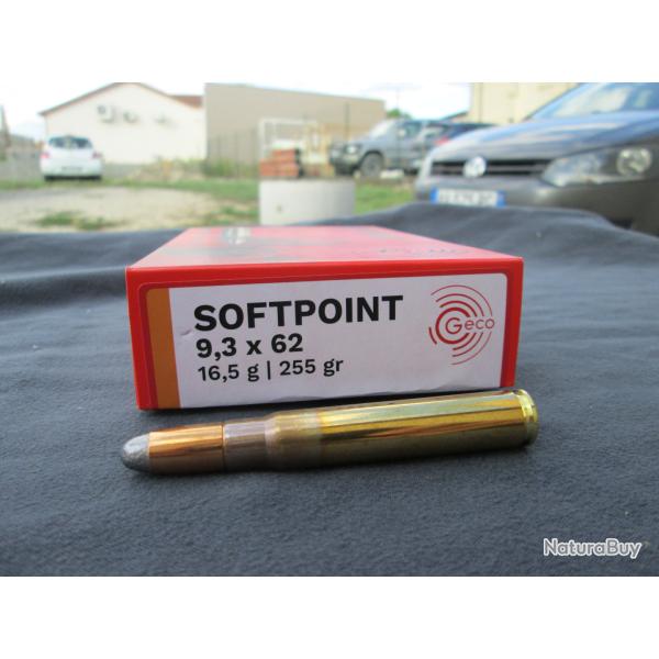 20 cartouches SOFT POINT en 9.3x62 /255 gr de GECO