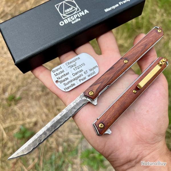 Couteau pliant damas obespina Skip bois Poirier marque fran�aise num�rot� #312