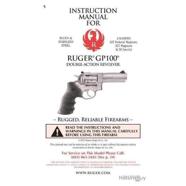 notice RUGER GP100 GP 100 (envoi par mail) - VENDU PAR JEPERCUTE (m2526)